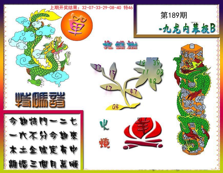 2024189期九龙内幕特肖图a