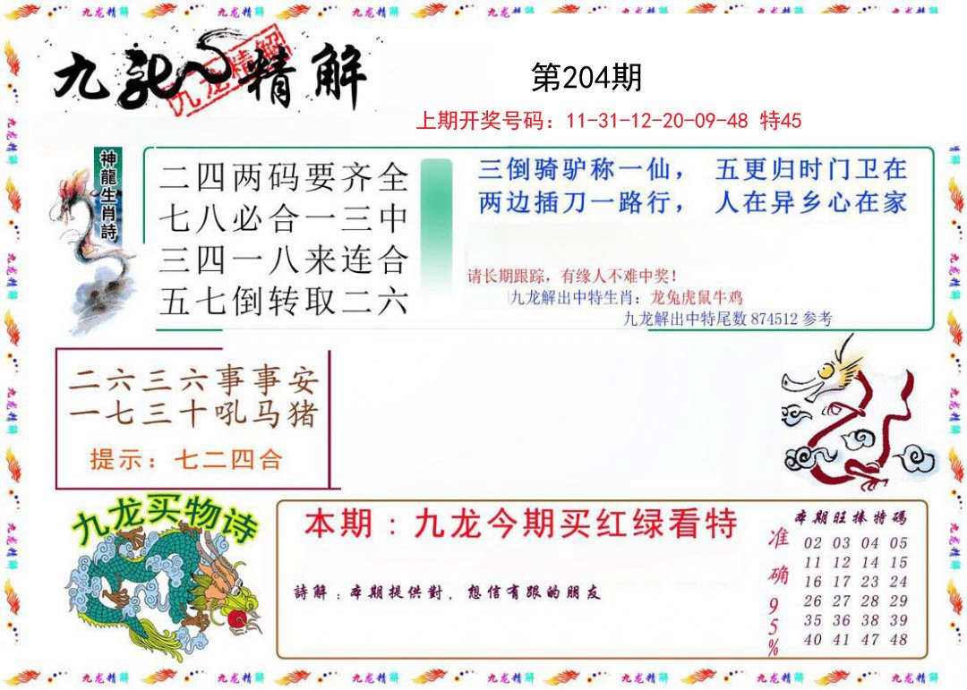 2024204期九龙精解