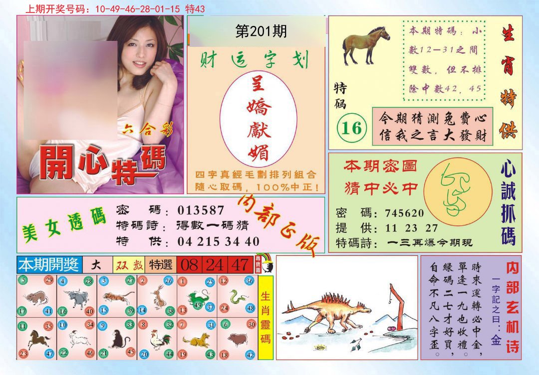 2024201期开心特码