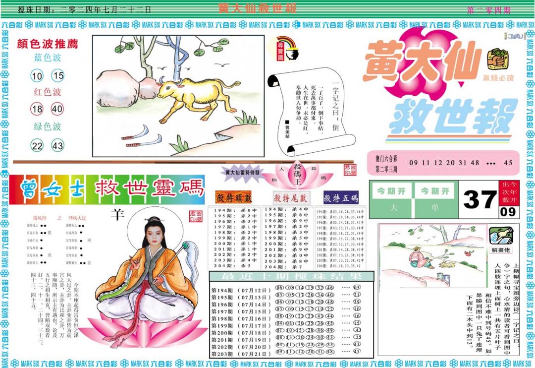 2024204期黄大仙救世A