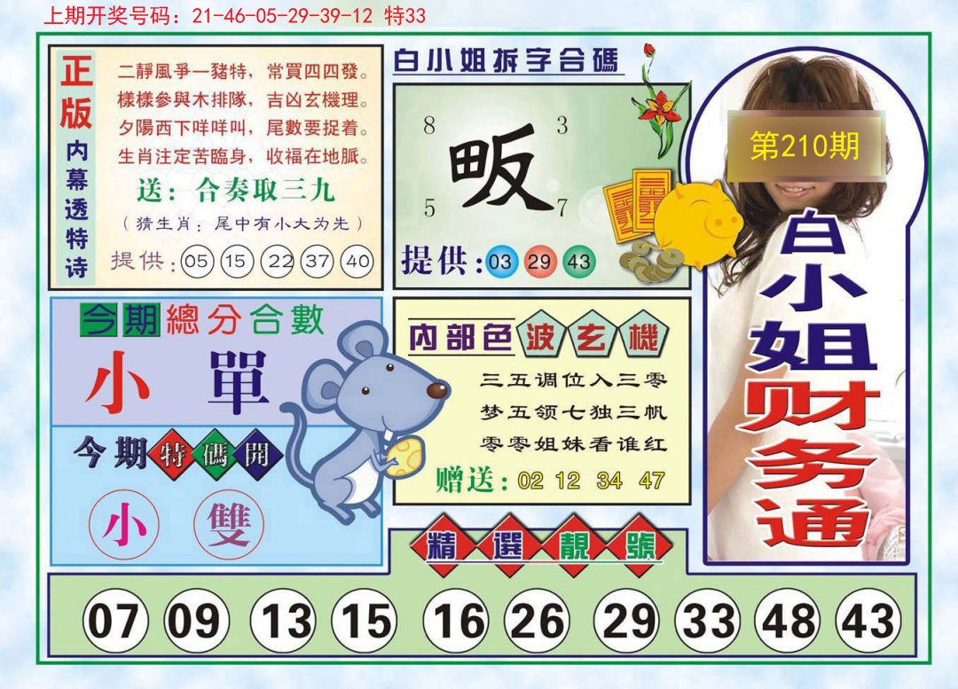 2024210期白小姐财务通