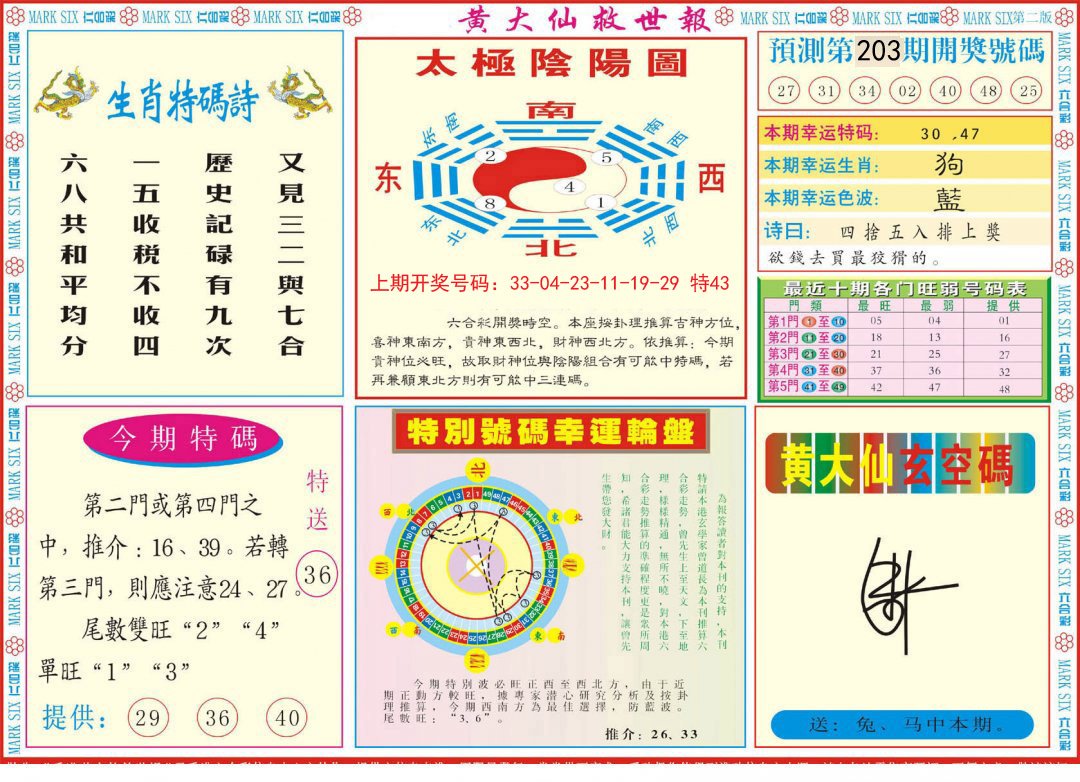 2024203期新黄大仙救世B