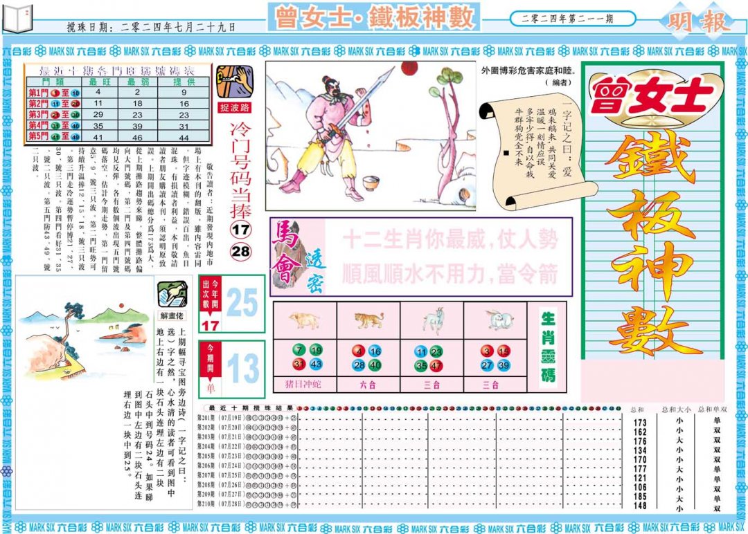 2024211期曾女士铁板神数A