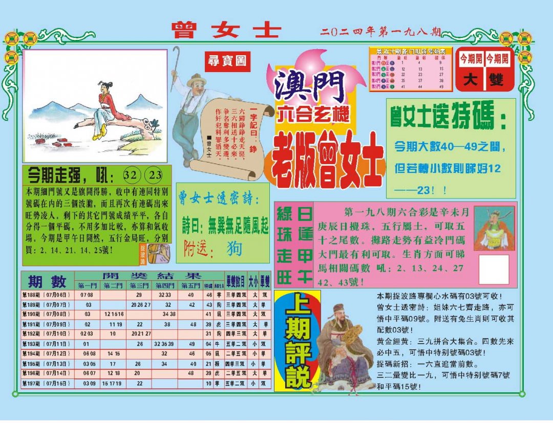 2024198期老版曾女士A