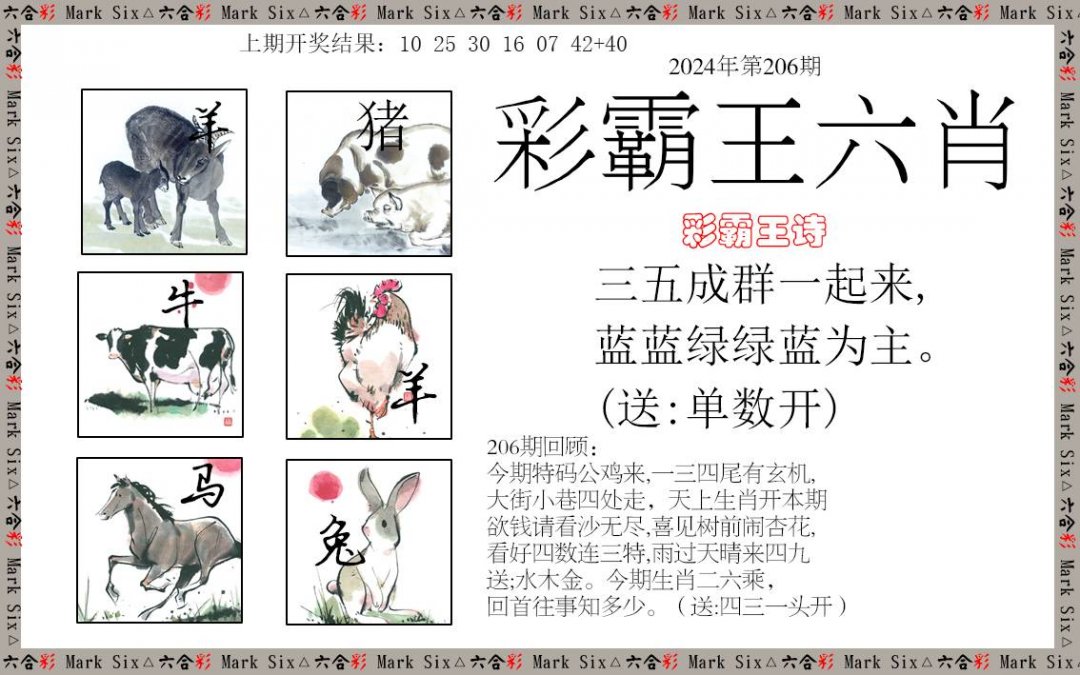 2024206期彩霸王六肖