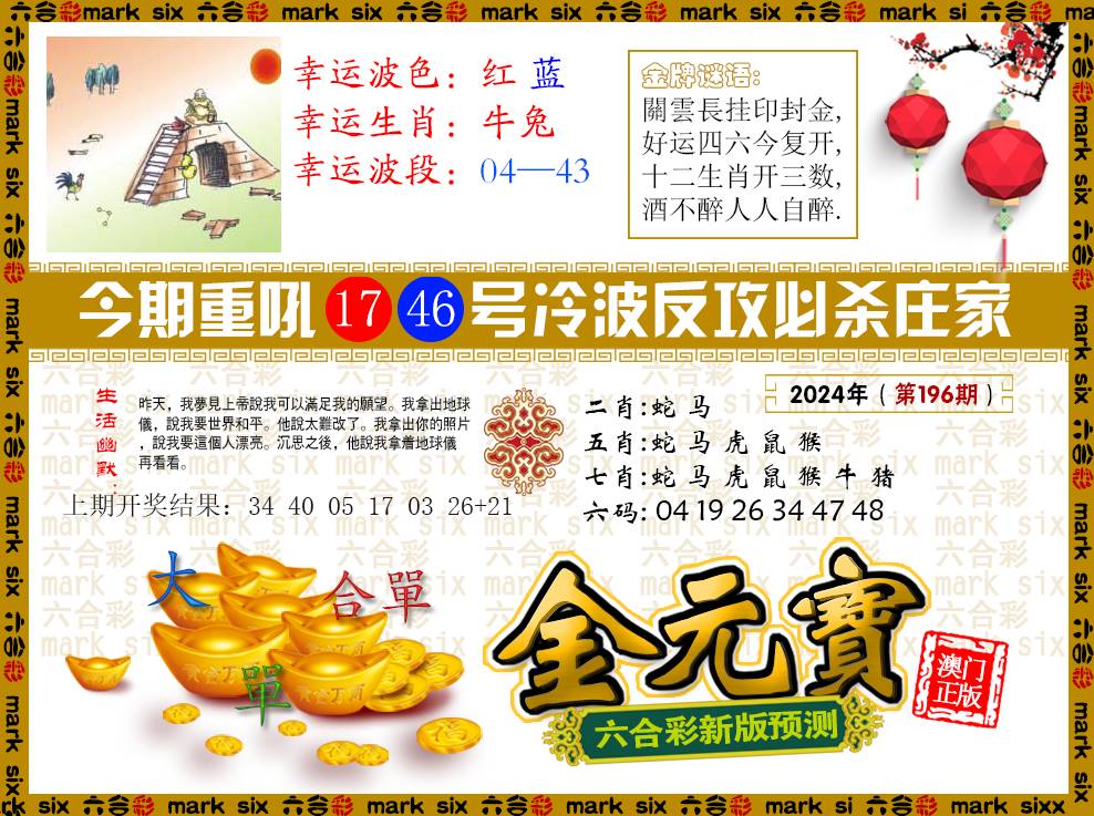 2024196期金元宝