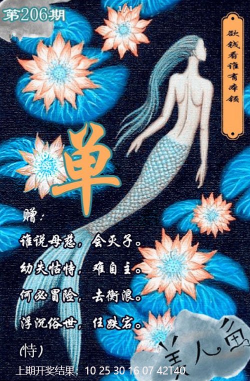 2024206期美人鱼单双中特图