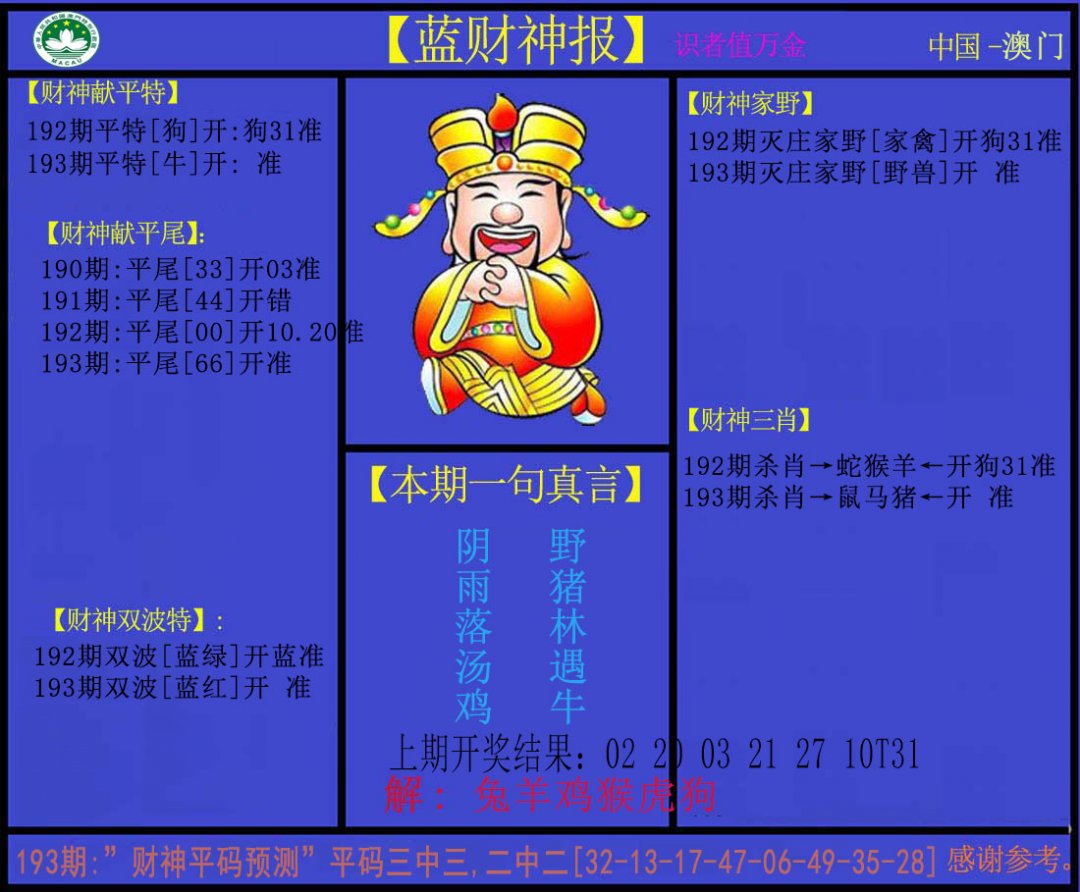 2024193期蓝财神