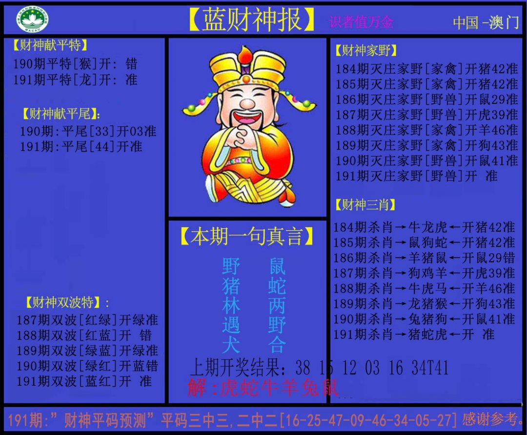 2024191期蓝财神