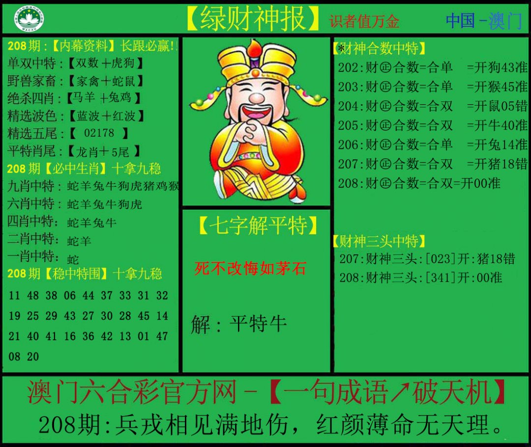 2024208期绿财神