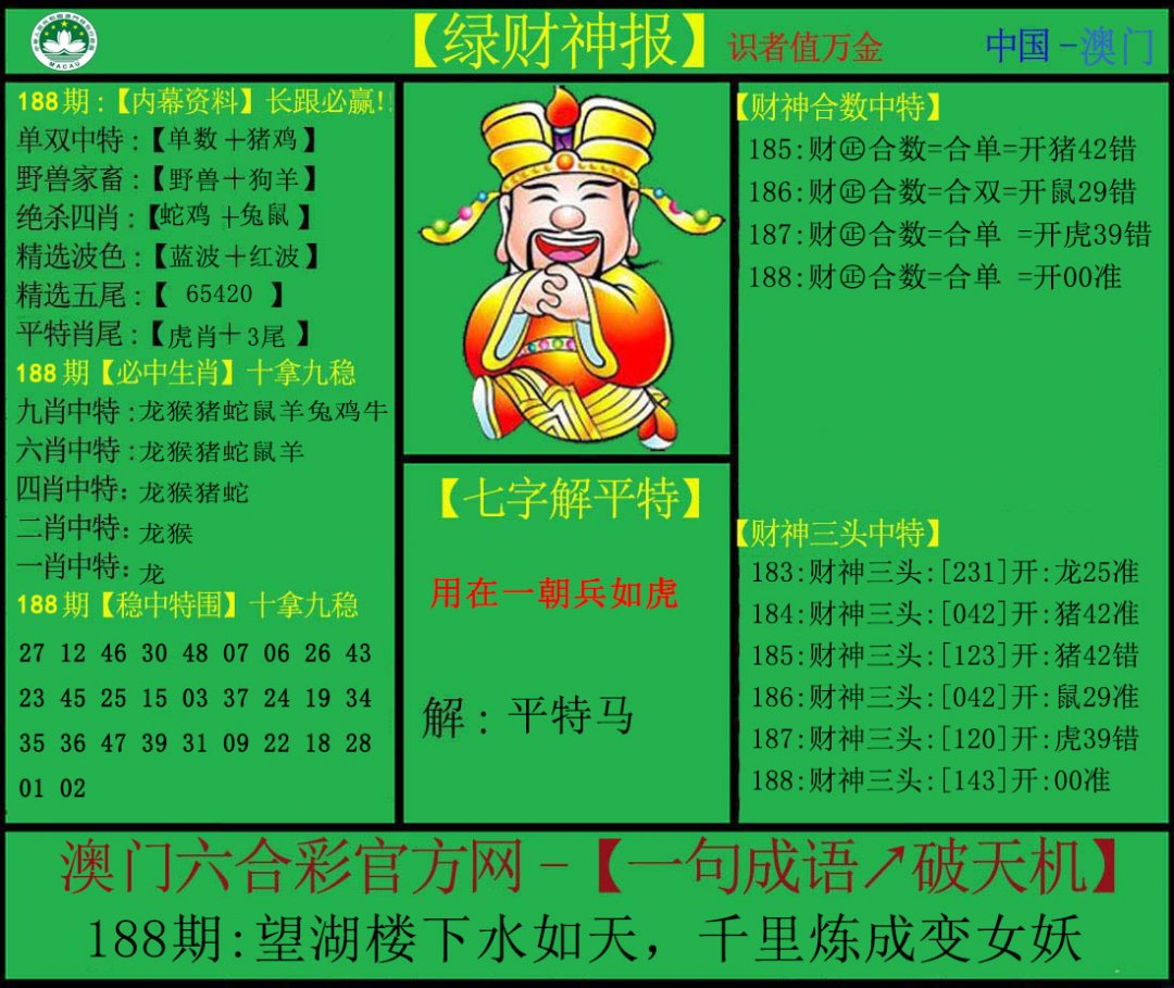 2024188期绿财神