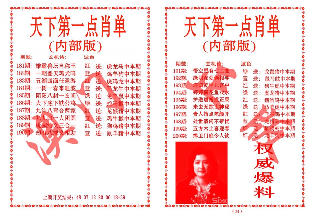 2024197期天下第一单肖单