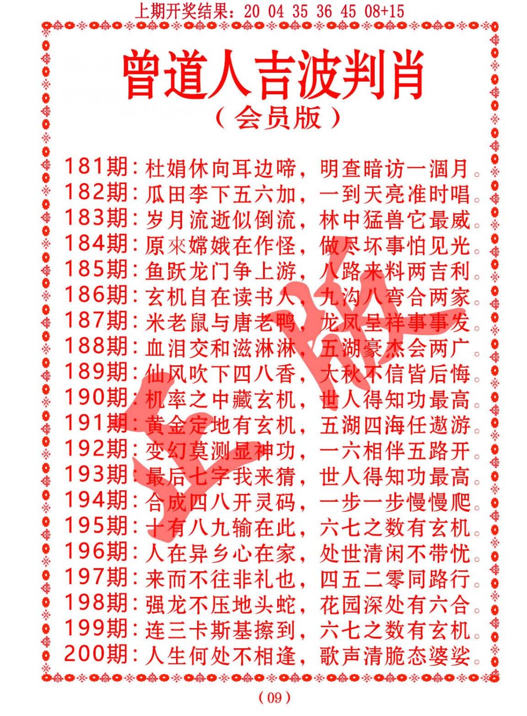 2024200期曾道人吉波邦肖