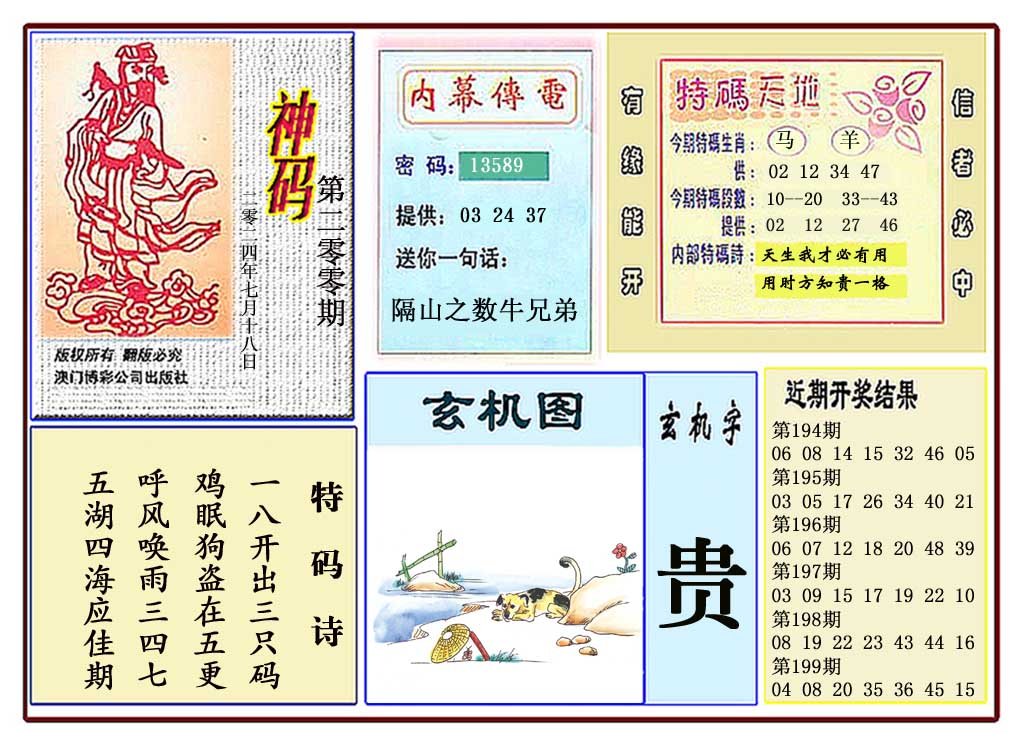 2024200期黄大仙神码