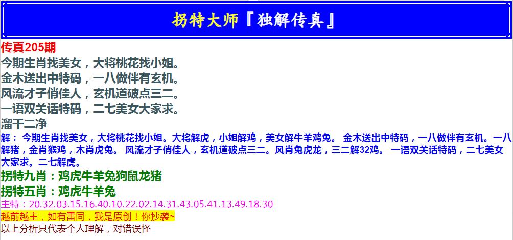 2024205期拐特大师澳门传真