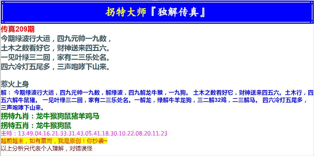 2024209期拐特大师澳门传真