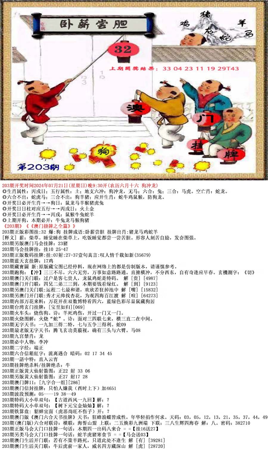 2024203期澳门挂牌之全篇