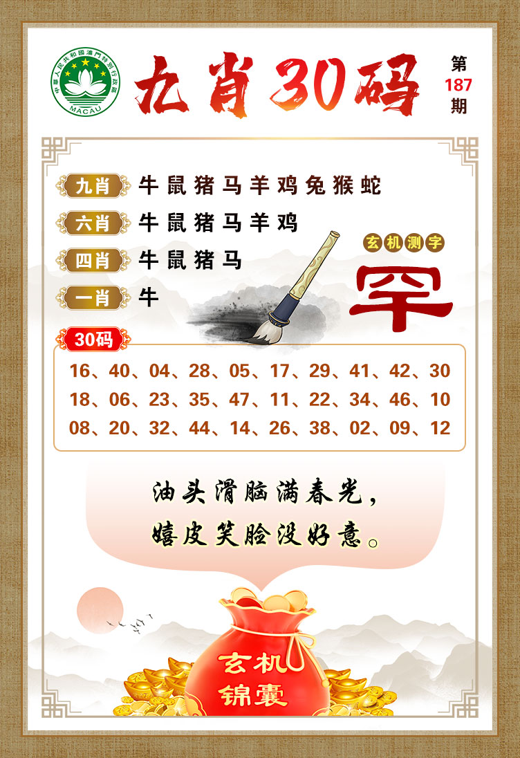 2024187期九肖30码