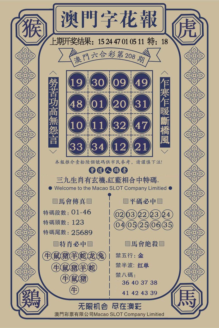 2024208期澳门字花报