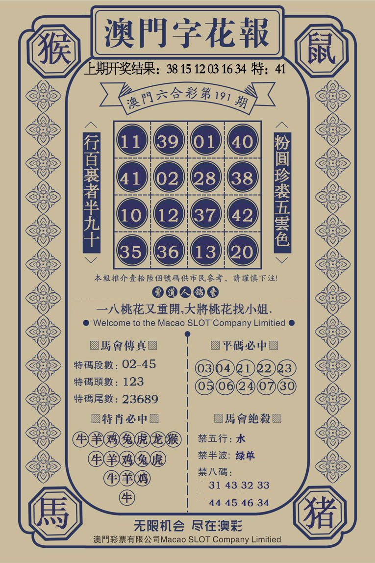 2024191期澳门字花报