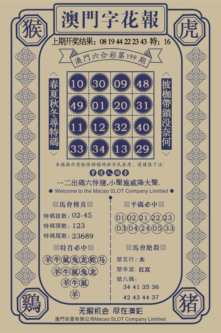 2024199期澳门字花报