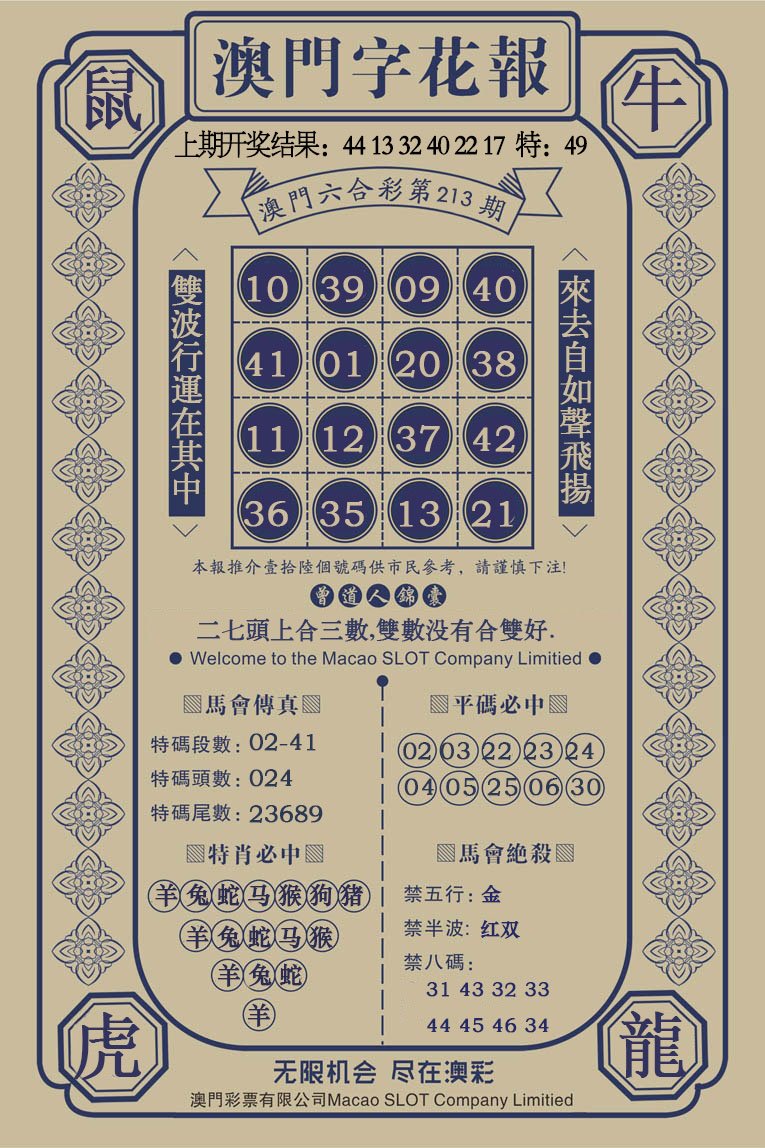 2024213期澳门字花报
