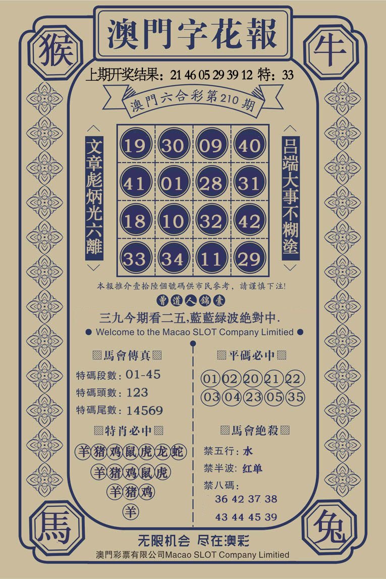 2024210期澳门字花报