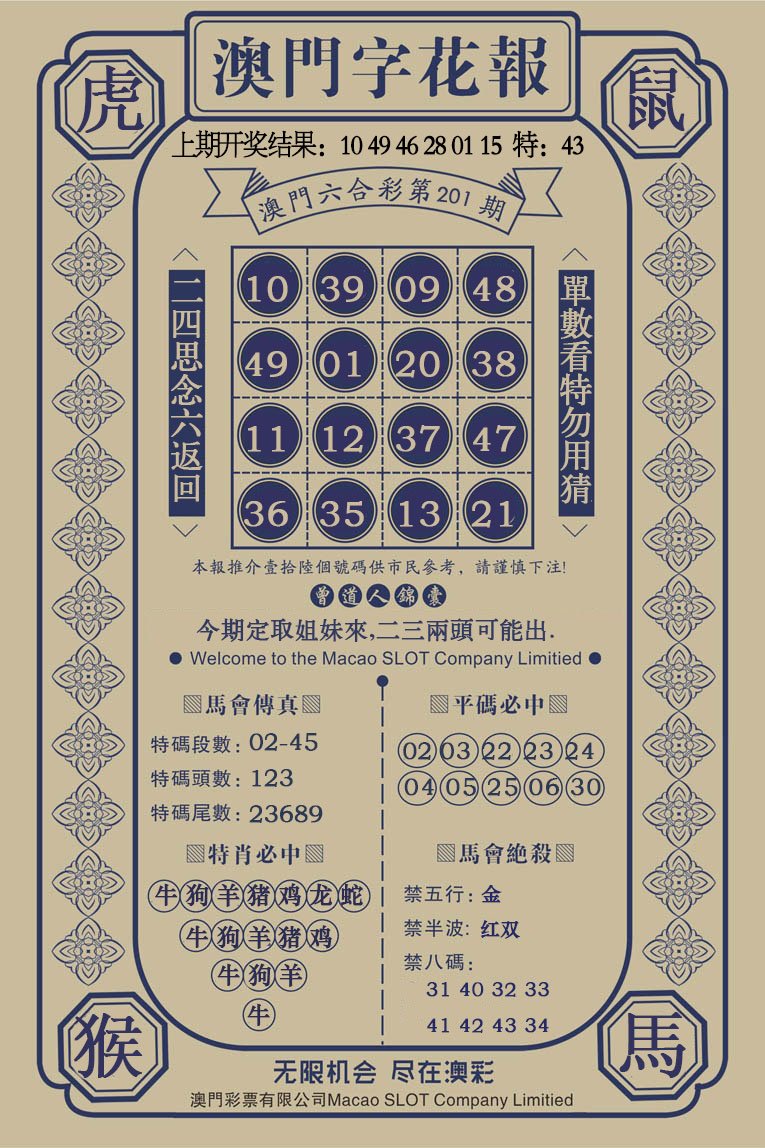 2024201期澳门字花报