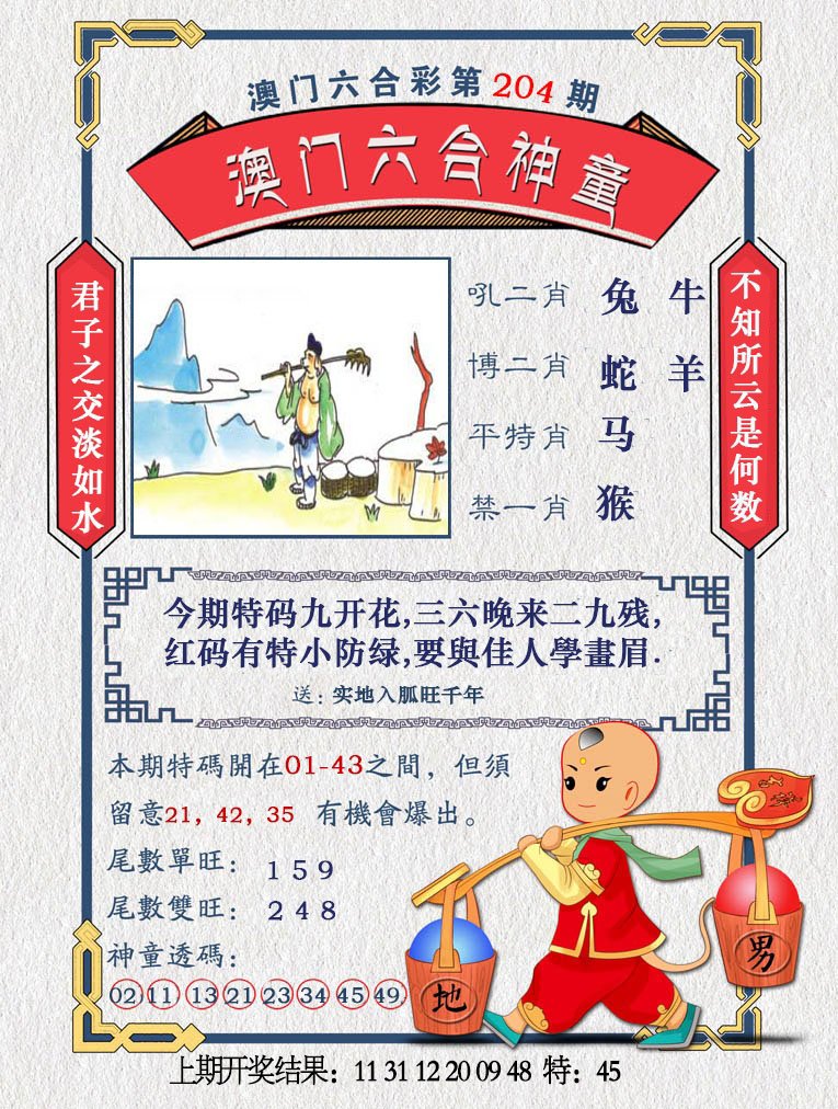 2024204期澳门六合神童