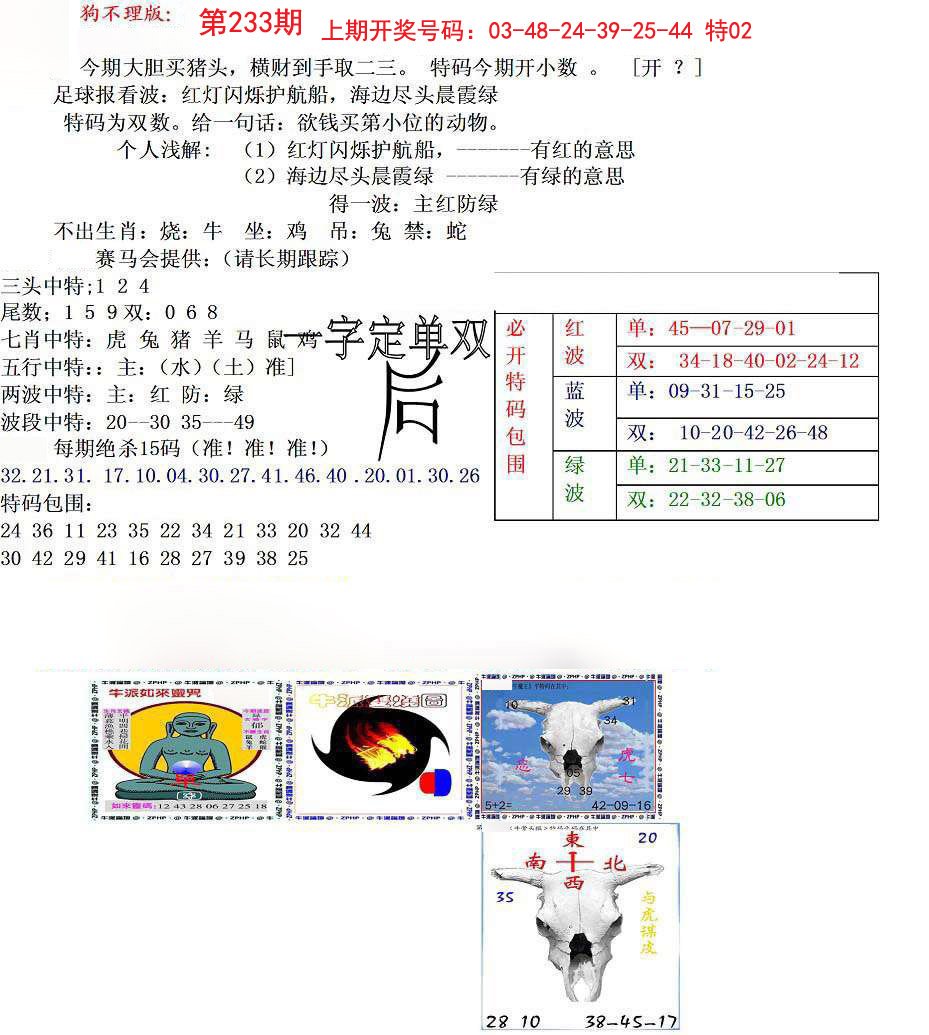 2024233期狗不理特码报