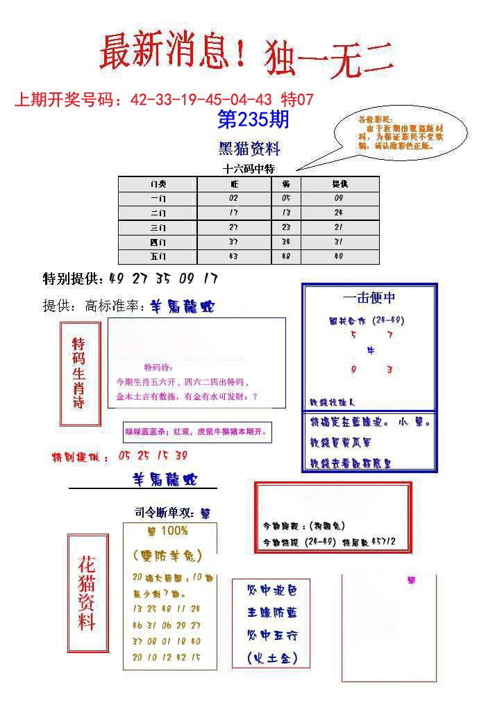 2024235期独一无二