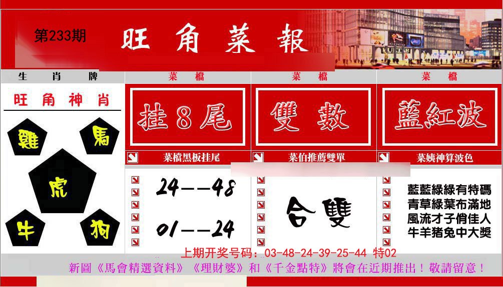 2024233期旺角菜报