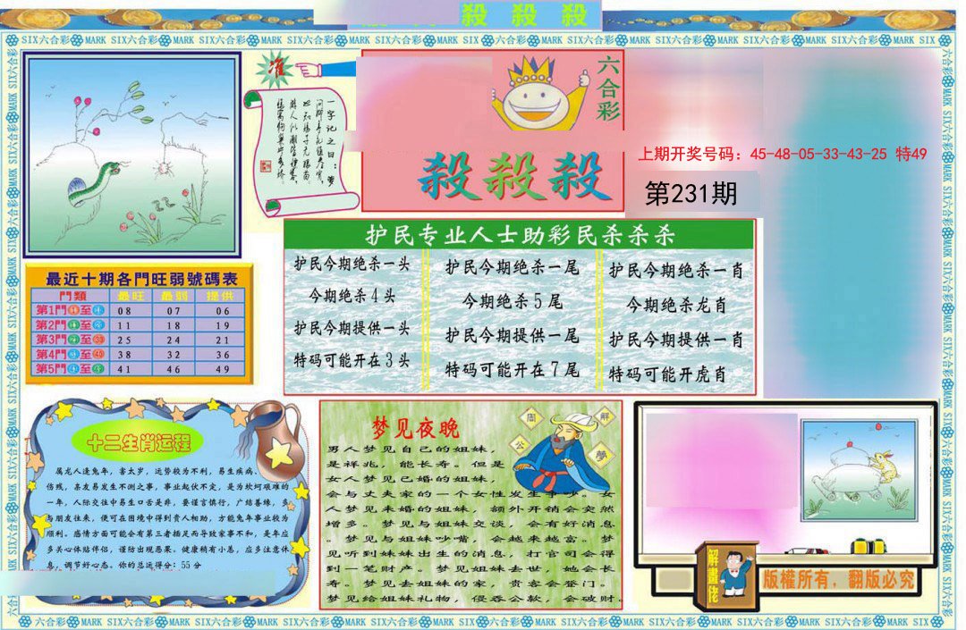 2024231期九龍杀杀杀A(推荐)