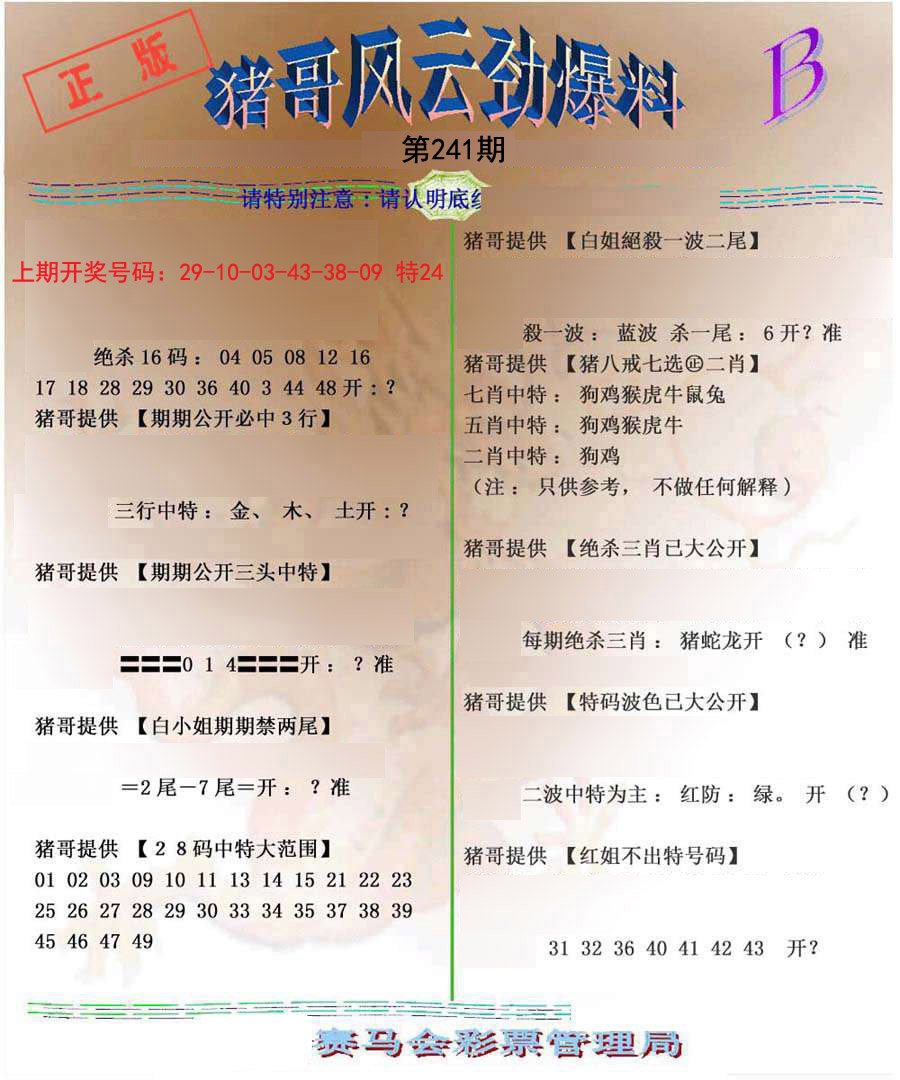2024241期猪哥风云劲爆料B