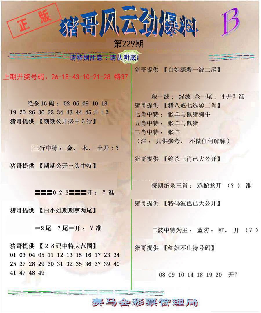 2024229期猪哥风云劲爆料B