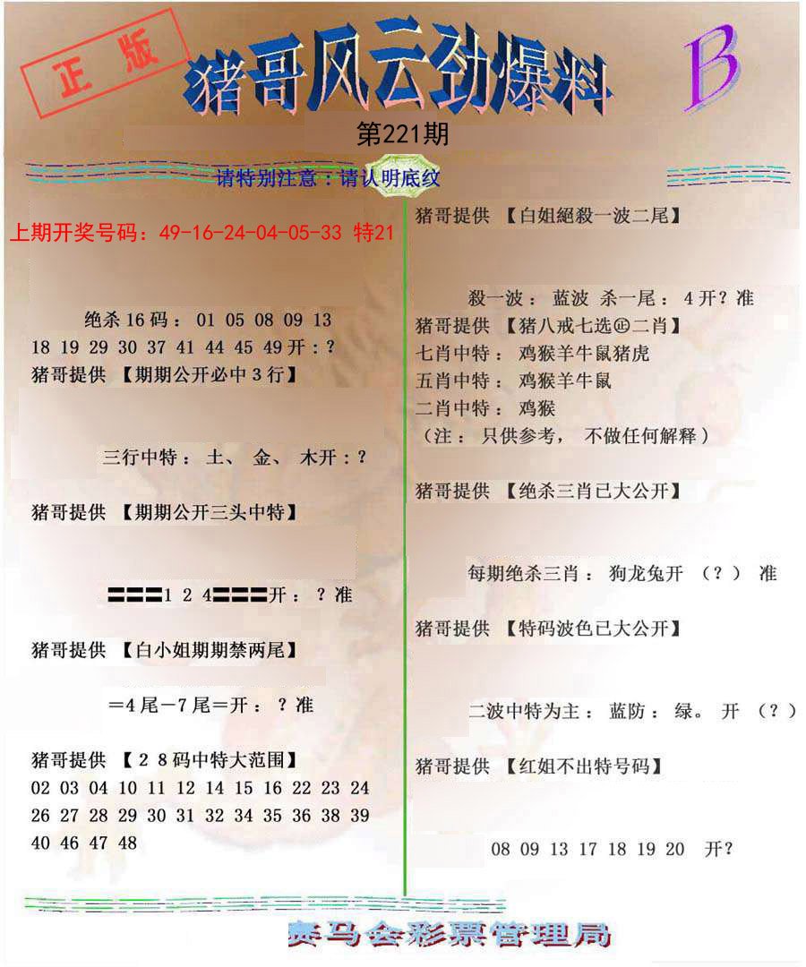 2024221期猪哥风云劲爆料B