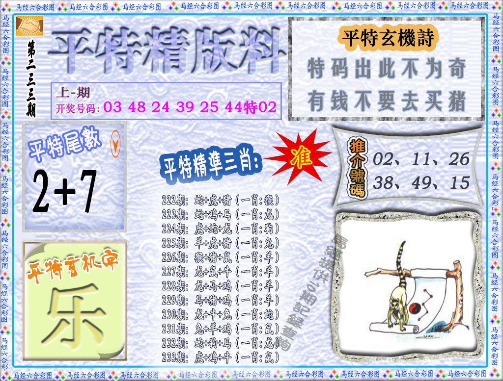 2024233期平特精版料
