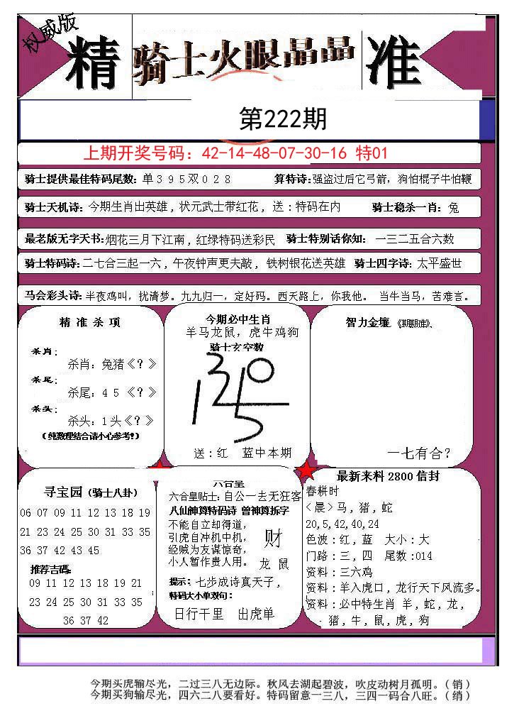 2024222期骑士火眼晶晶a