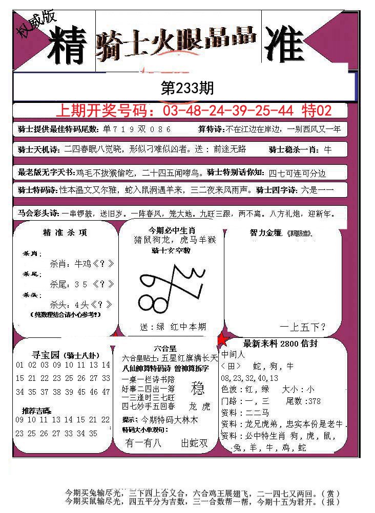 2024233期骑士火眼晶晶a