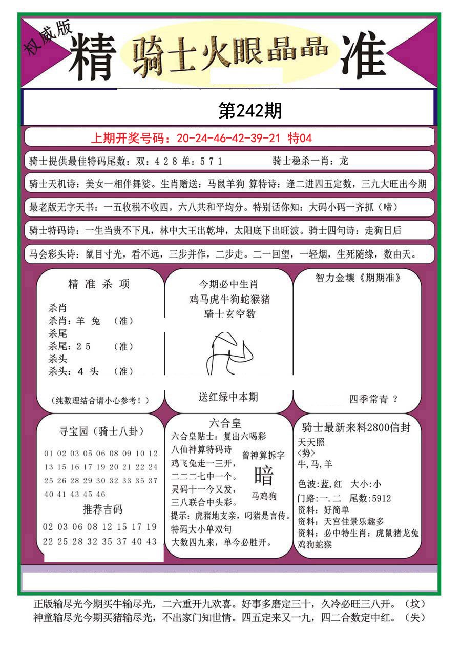 2024242期骑士火眼晶晶a