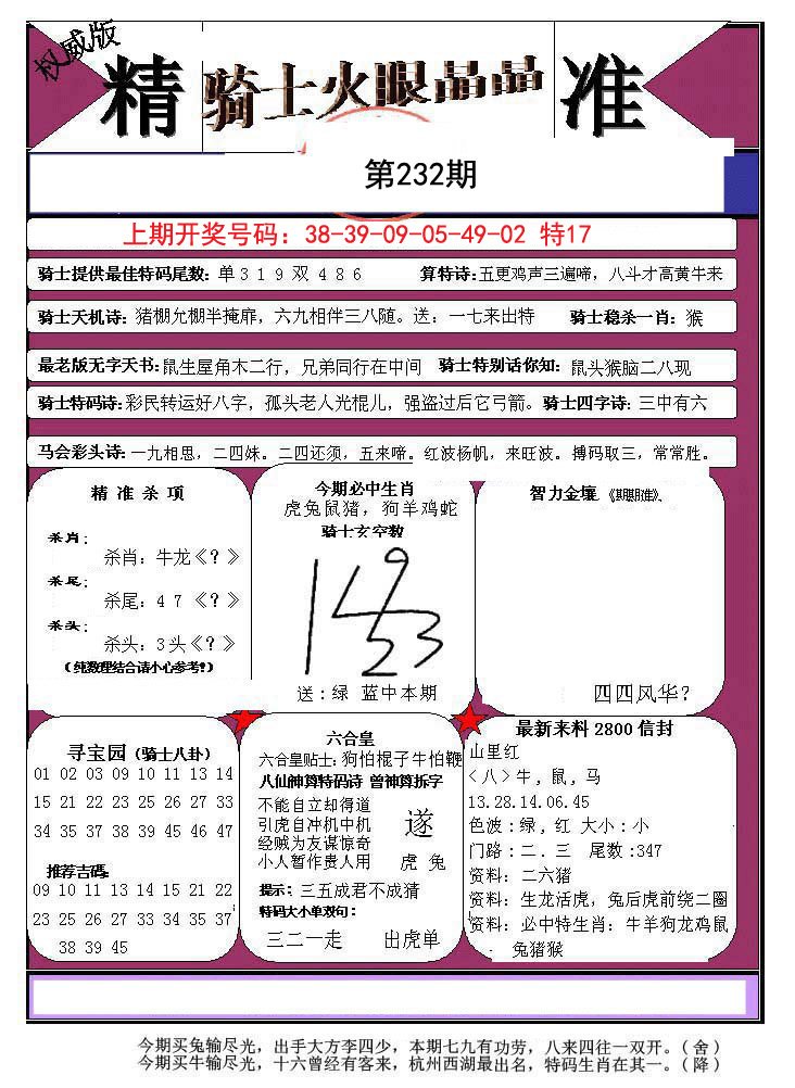 2024232期骑士火眼晶晶a