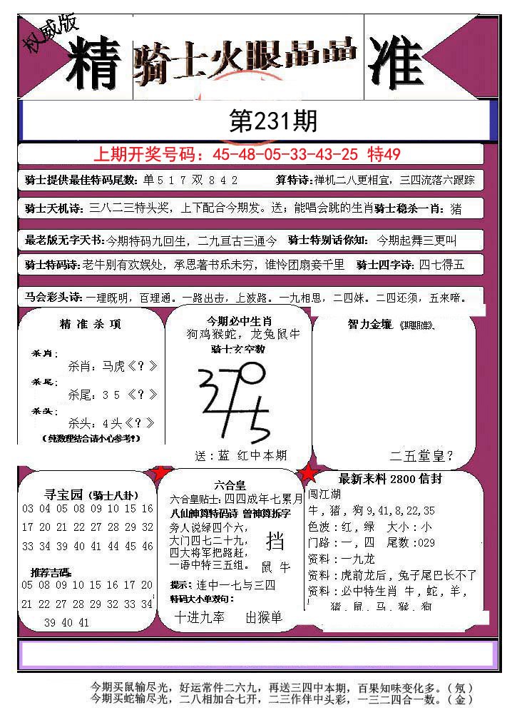 2024231期骑士火眼晶晶a