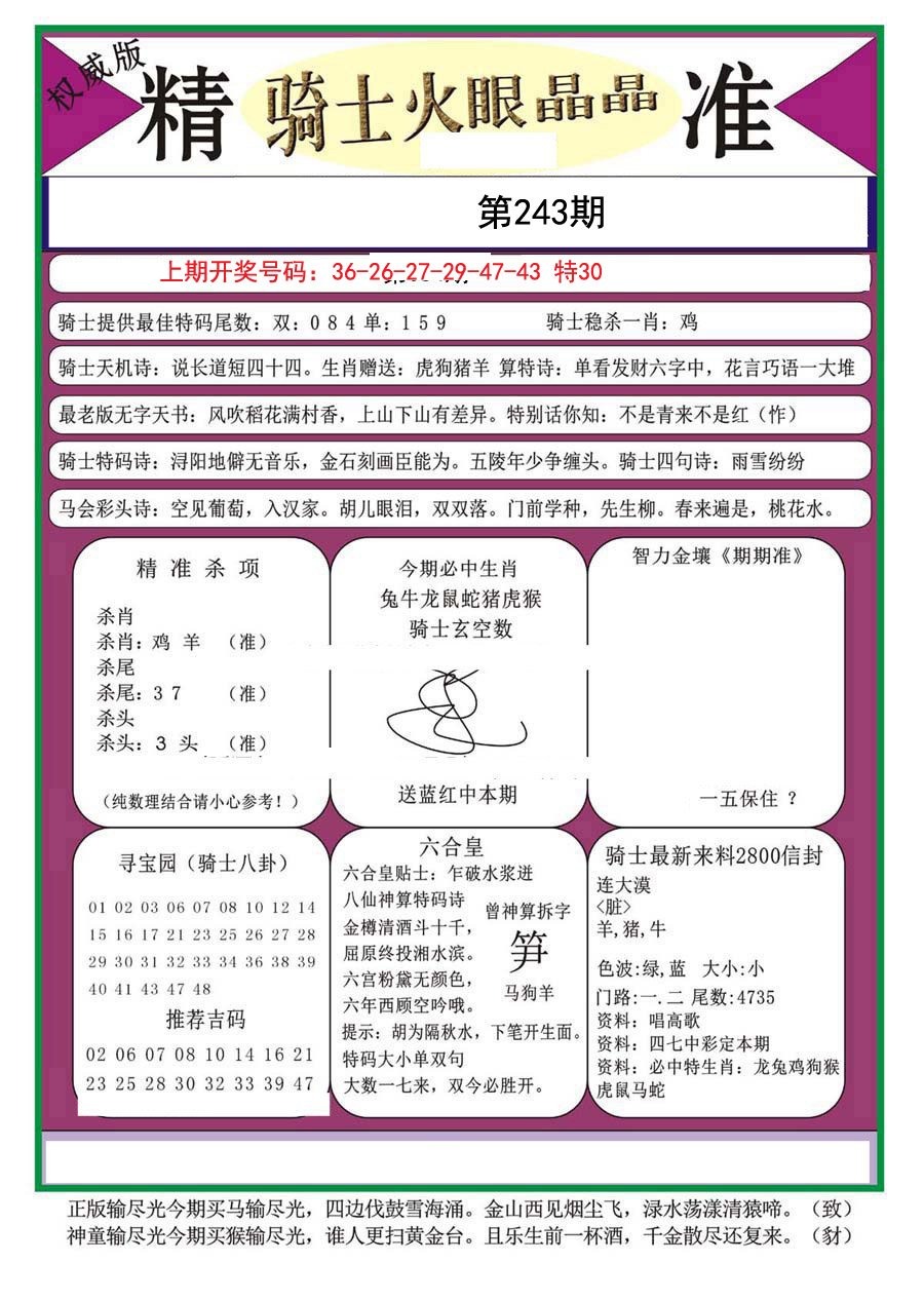 2024243期骑士火眼晶晶a