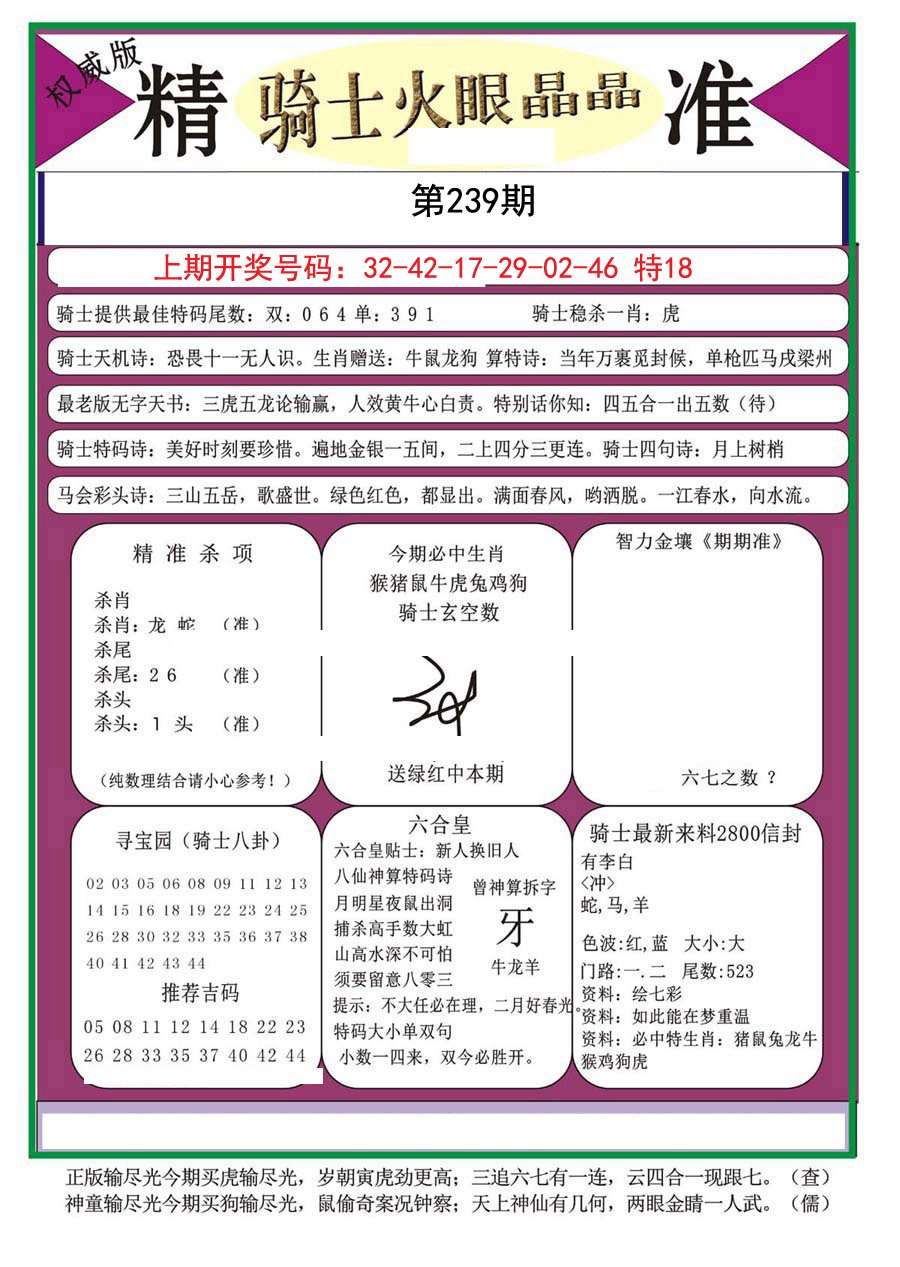 2024239期骑士火眼晶晶a
