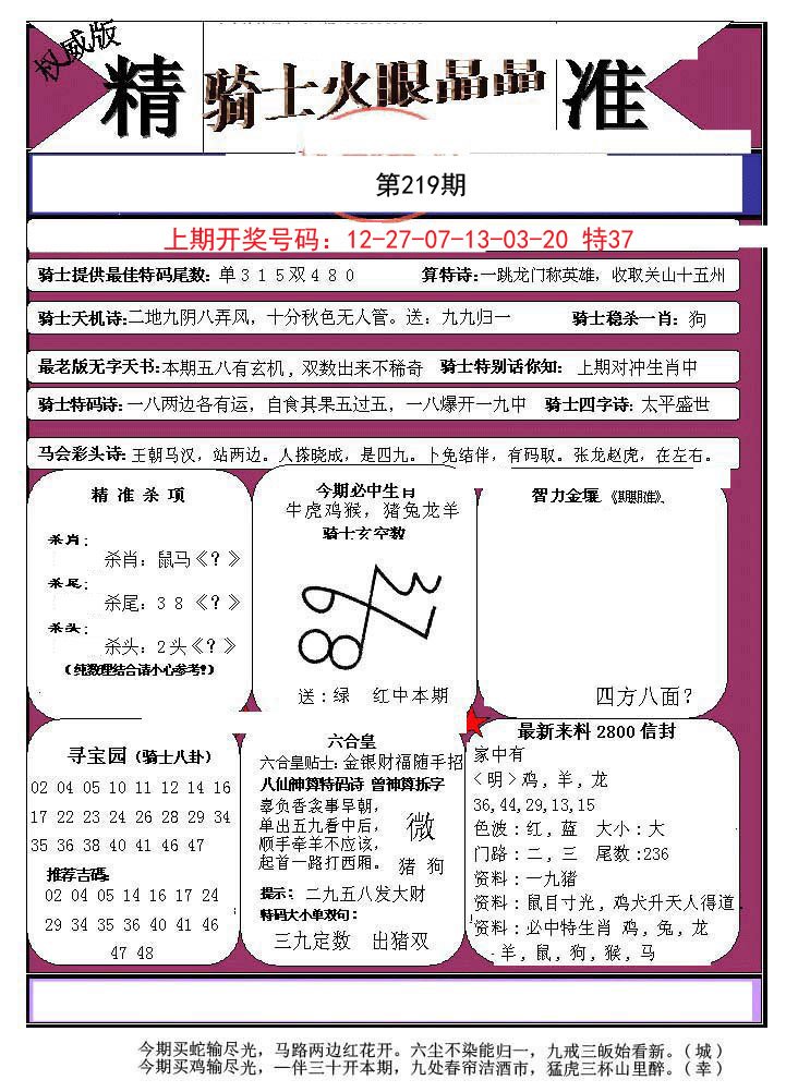 2024219期骑士火眼晶晶a
