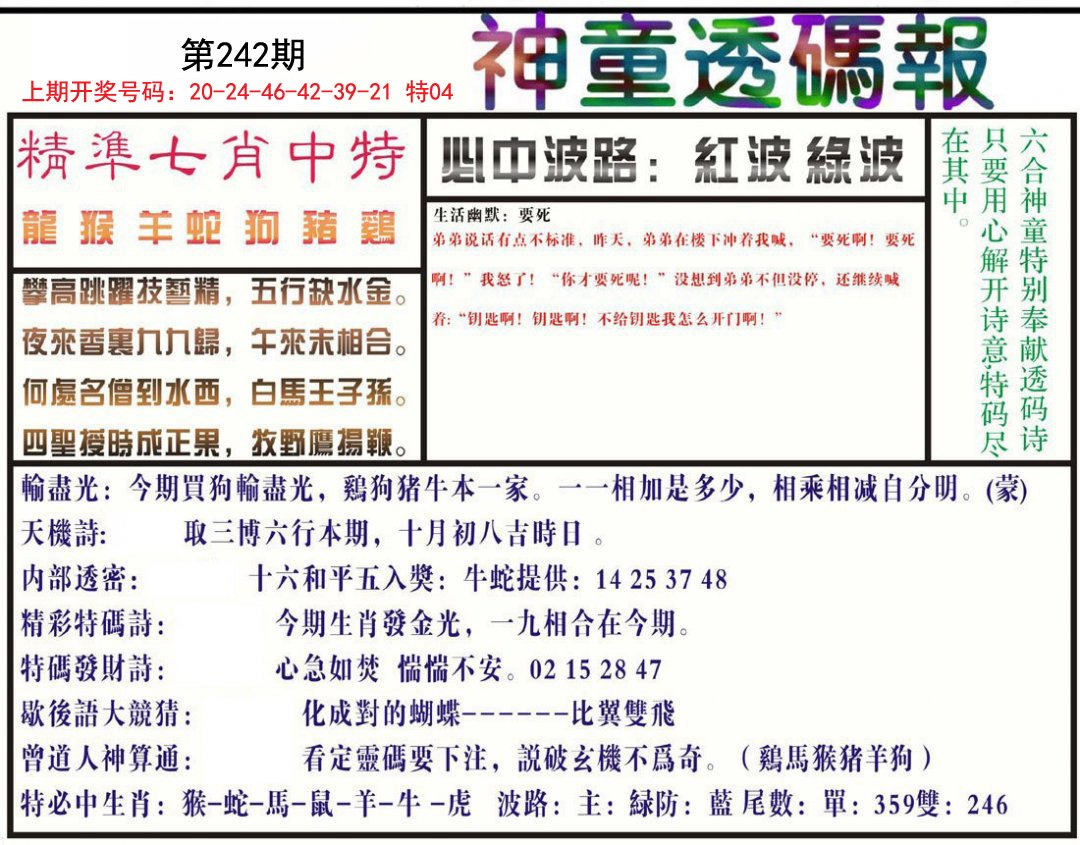 2024242期神童透码报