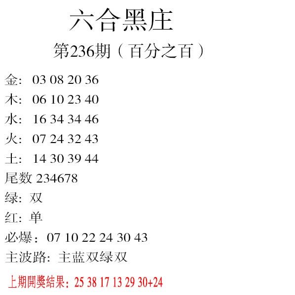 2024236期六合黑庄