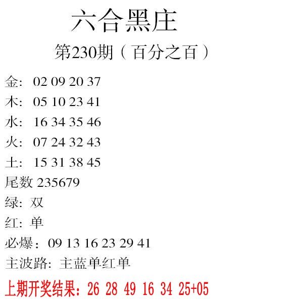 2024230期六合黑庄