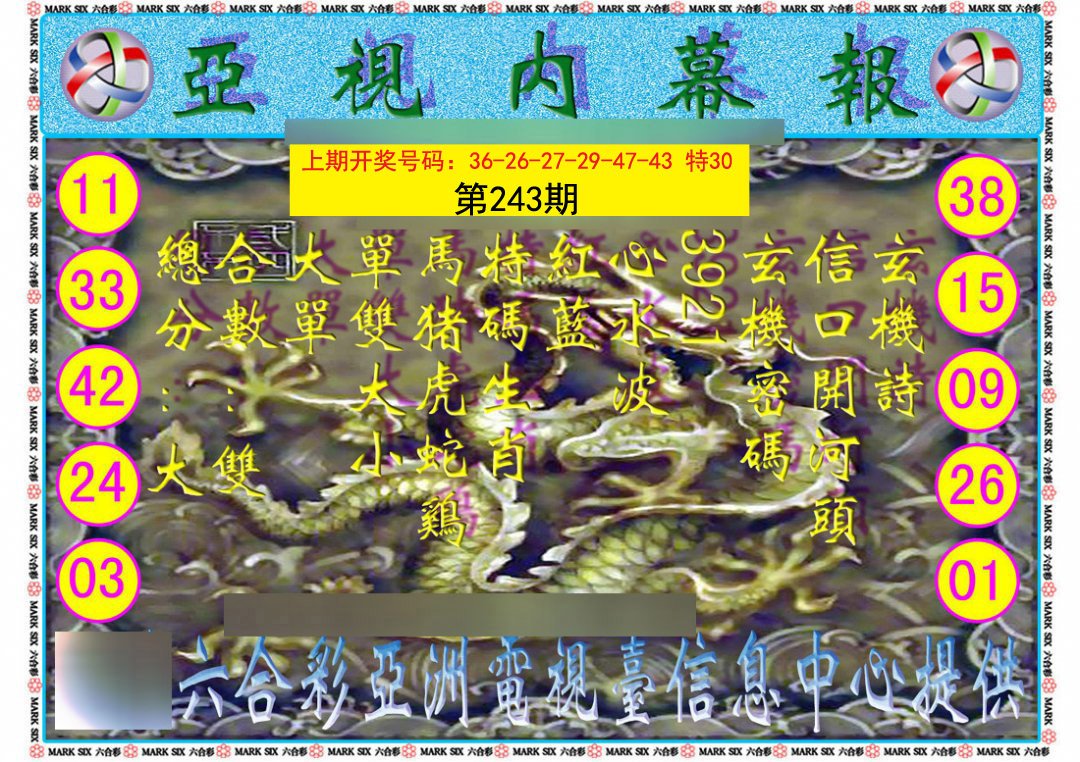 2024243期亚视内幕报