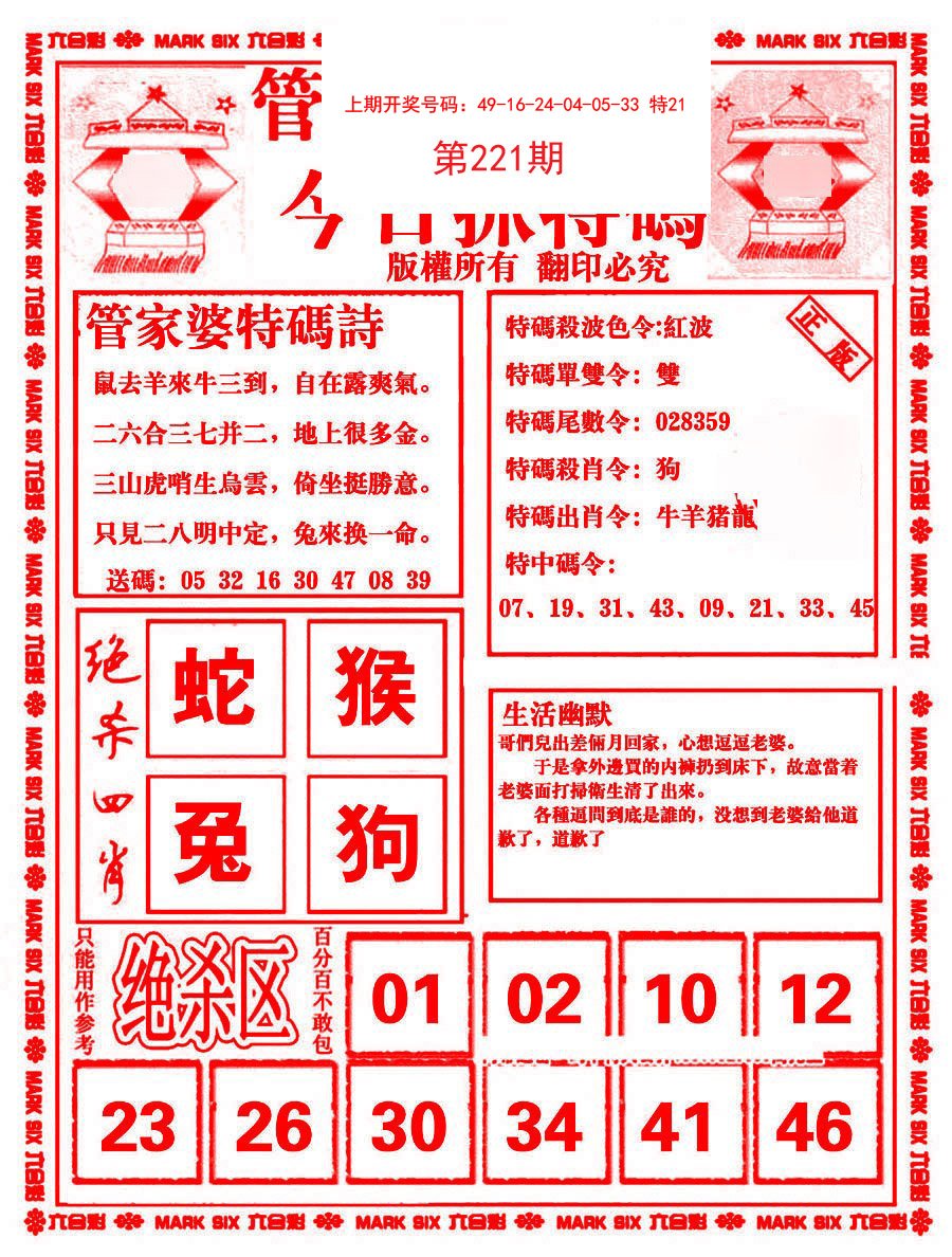 2024221期管家婆抓特码B